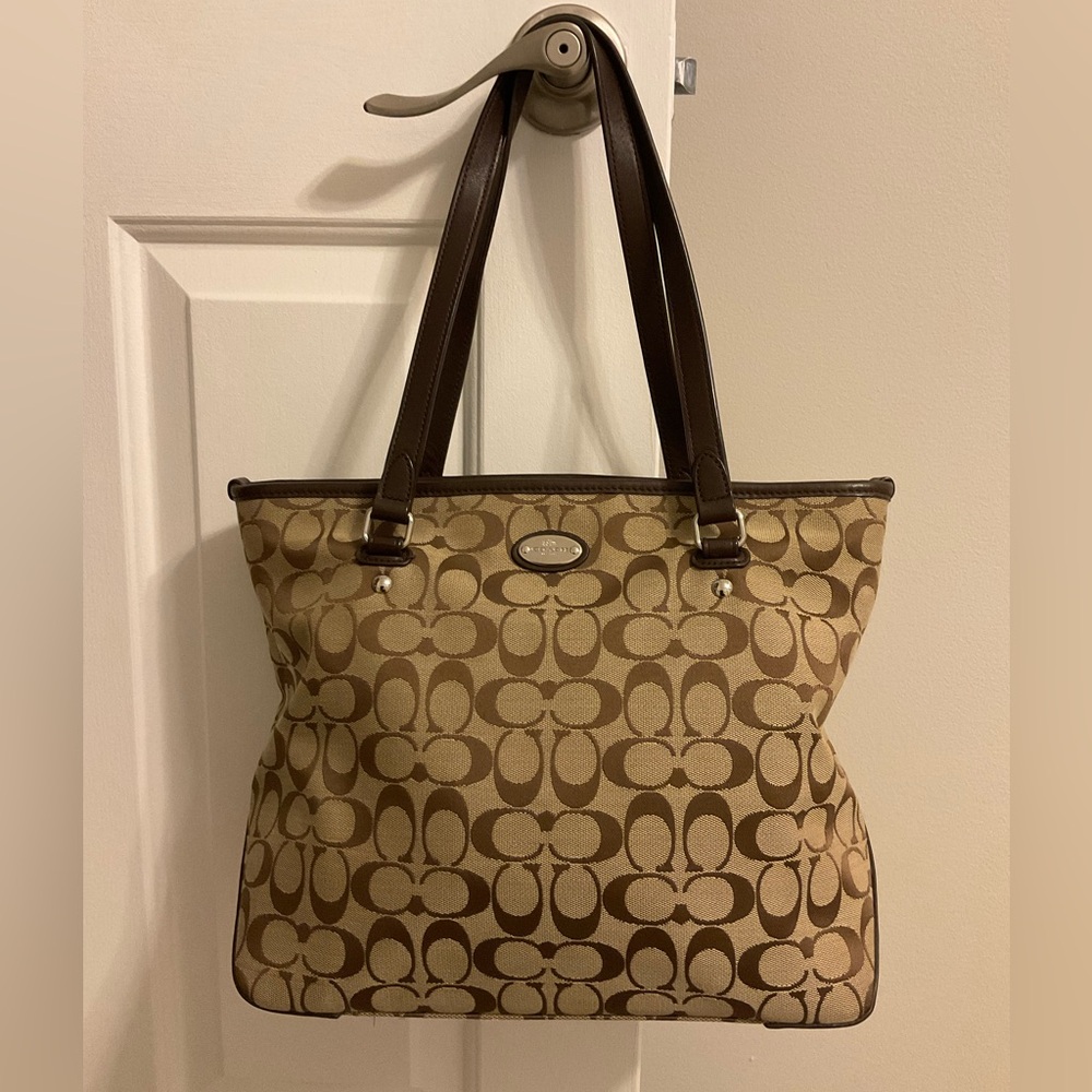 Vintage Brown/Tan Coach Tote with Leather Handles.  Excellent Vintage Condition